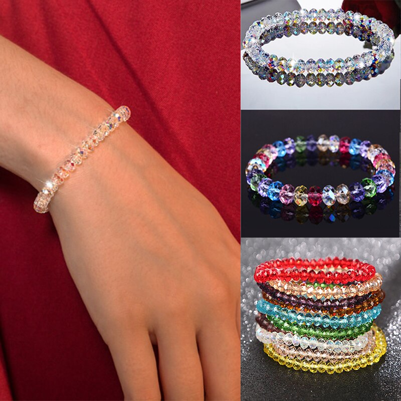 Fashion Shiny Stone Beads Elasticity Rope Strand Bracelet