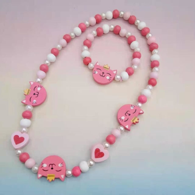 2pcs/Set Fashion Natural Wood Beads Necklace Bracelet
