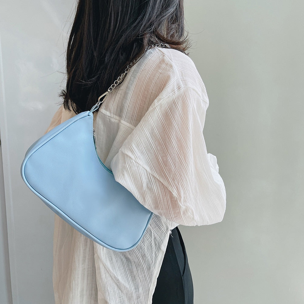 Women's Bag PU Leather 2021 New Solid Color Armpit Underarm Shoulder Bags for Women Casual Ladies Chain Shopper Handbags Purse