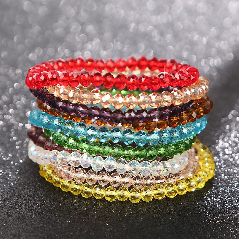 Fashion Shiny Stone Beads Elasticity Rope Strand Bracelet