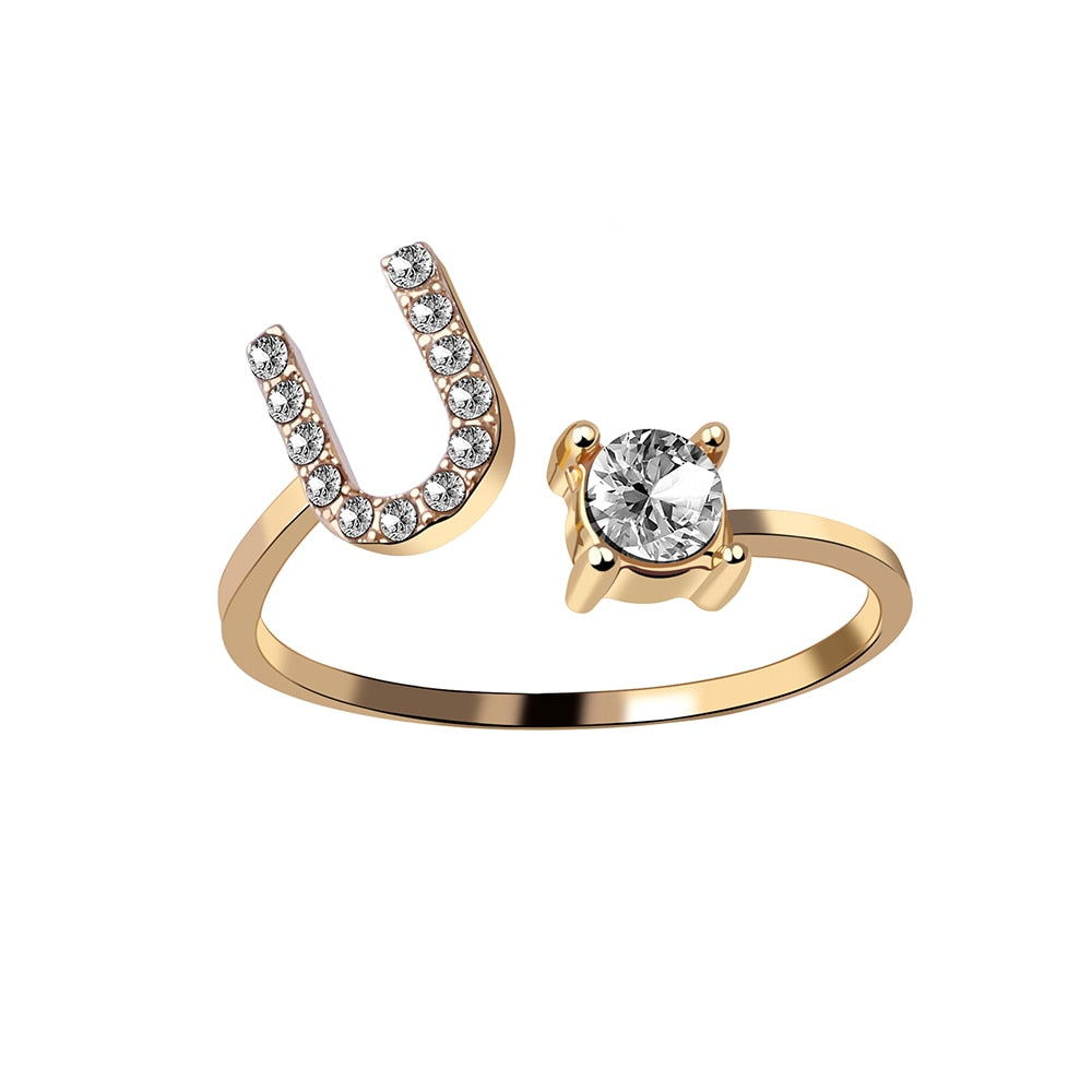 Fashion 26 Initial Letter Silver Color Ring