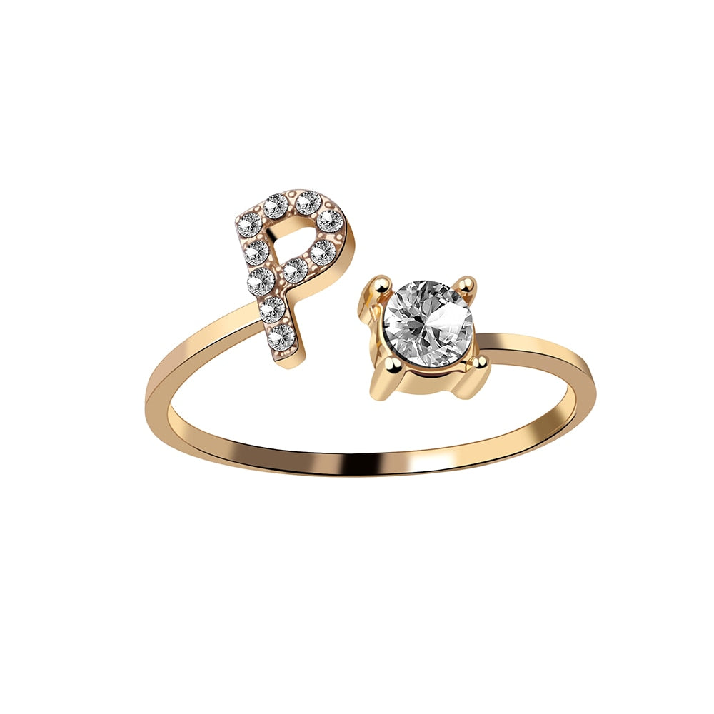 Fashion 26 Initial Letter Silver Color Ring
