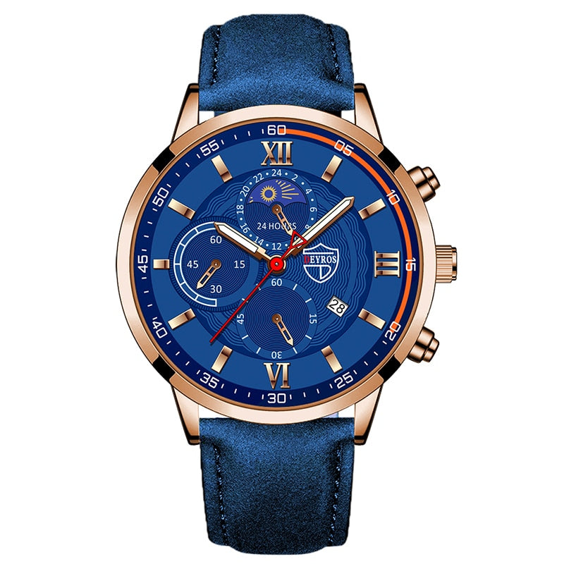 Luxury Black Leather Bracelet Men Casual Luminous Clock Watch