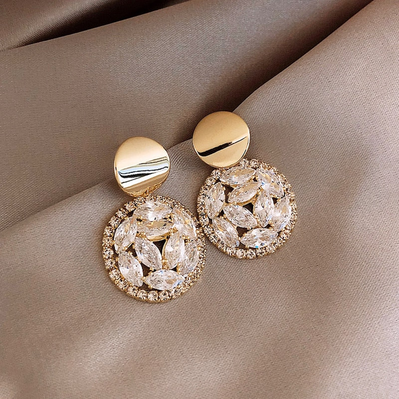 Trendy Moon Dangle Pearl Cherry Cat Rhinestone Earring