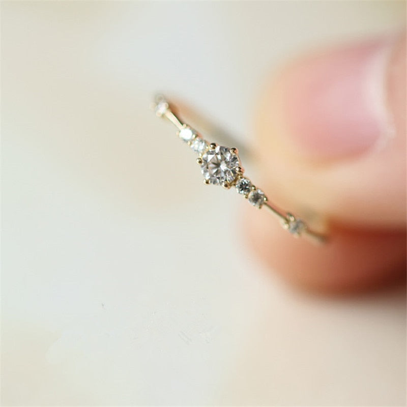 925 Sterling Silver 14K Gold Plating Pavé Crystal Exquisite Ring