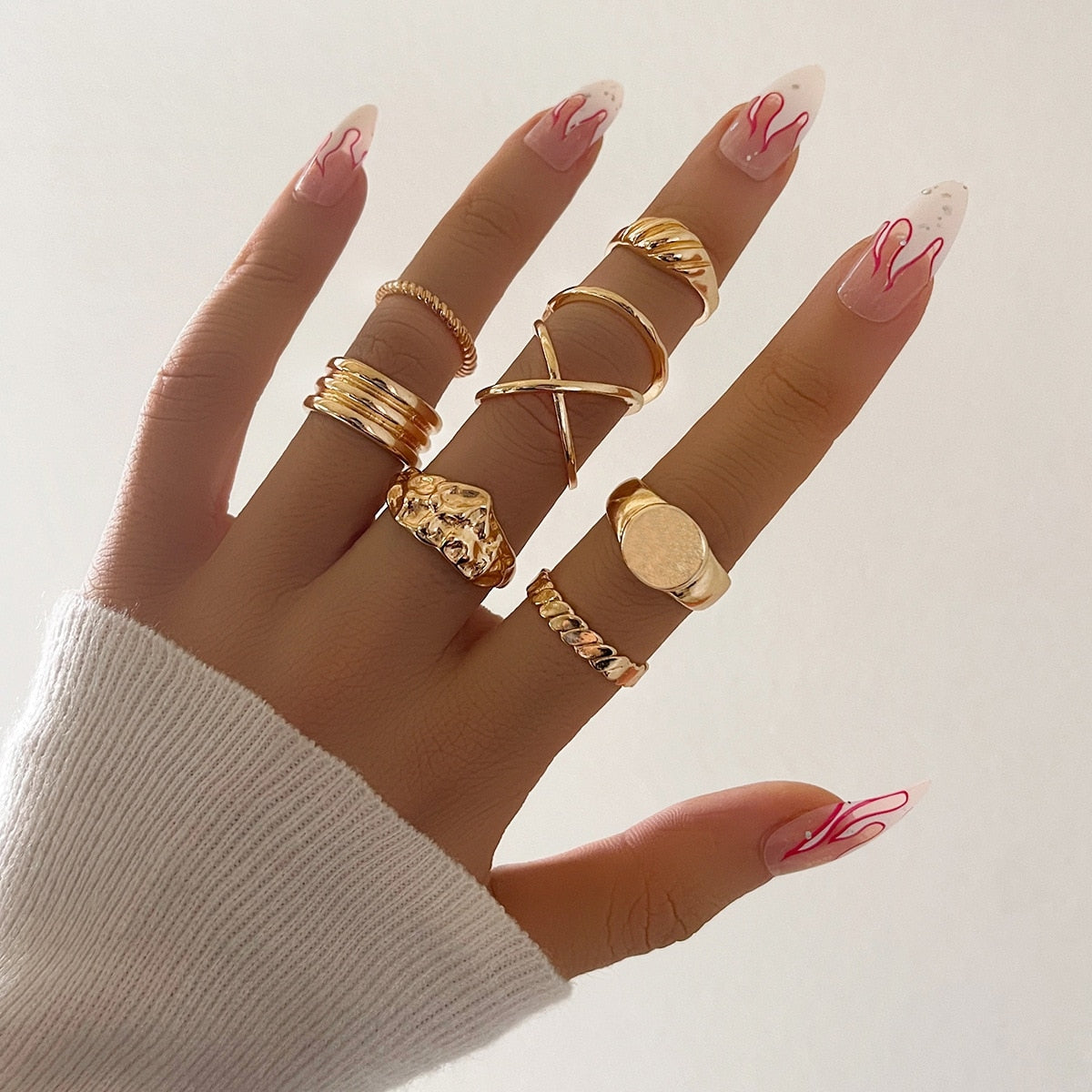14 Pcs/Set Neo-Gothic Mixed Feather Elephant Star Moon Sun Ring