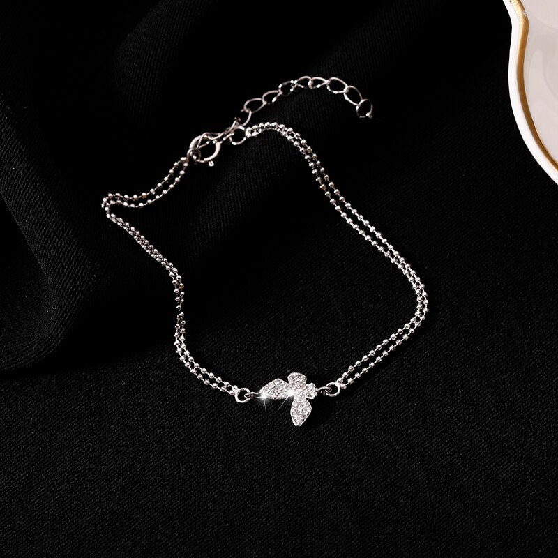 Sweet Shining Zircon Butterfly Bracelet For Women Anti-allergic