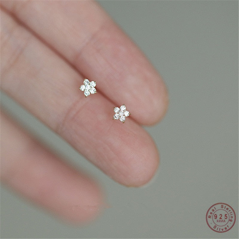 925 Sterling Silver Plated 14k Gold Pavé Crystal Five-pointed Star Earrings