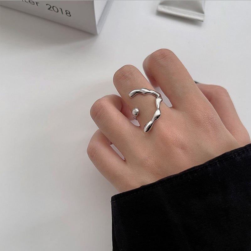 VENTFILLE 925 Sterling Silver Wave Light-shaped Solid Double-layer Ring