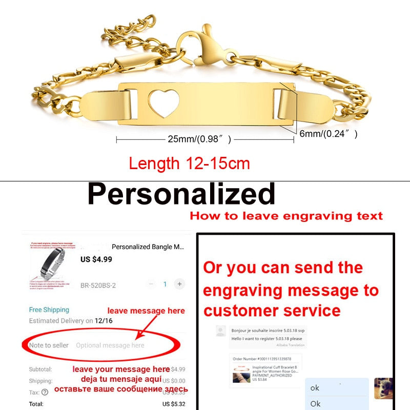 Personalize Baby Name Chain Smooth Bangle Link Gold Tone Bracelet