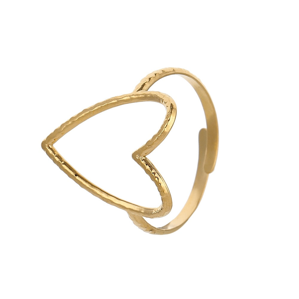 Stainless Steel 2 Color Big Heart Adjustable Ring