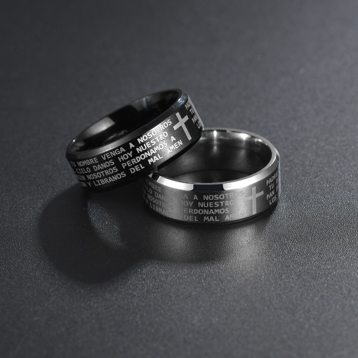 Stainless Steel Black Color Jesus Cross Ring Letter Bible Verse Ring - Jeglowstore