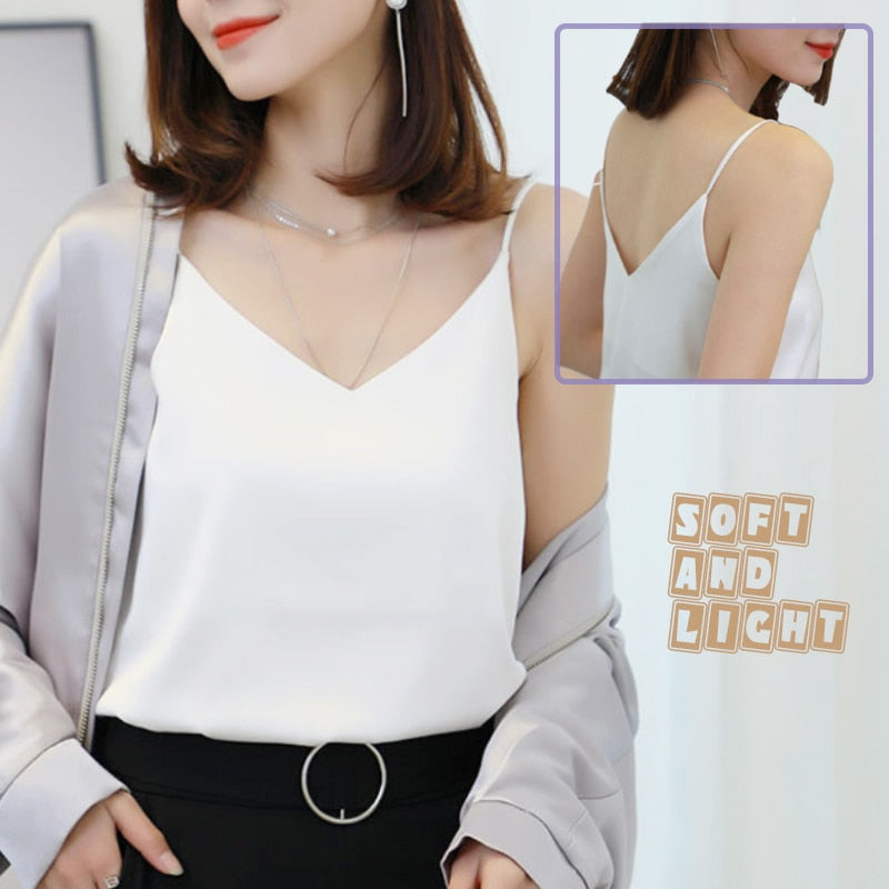 V-neck Satin Beauty Back Off-shoulder Camisole Women