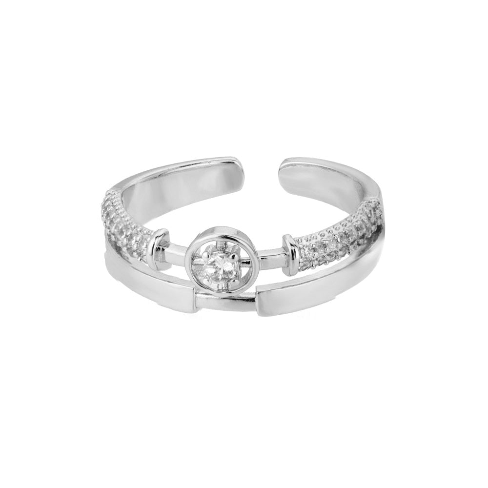Fashion Star Stainless Steel  Zircon Round Irregular Adjustable Ring