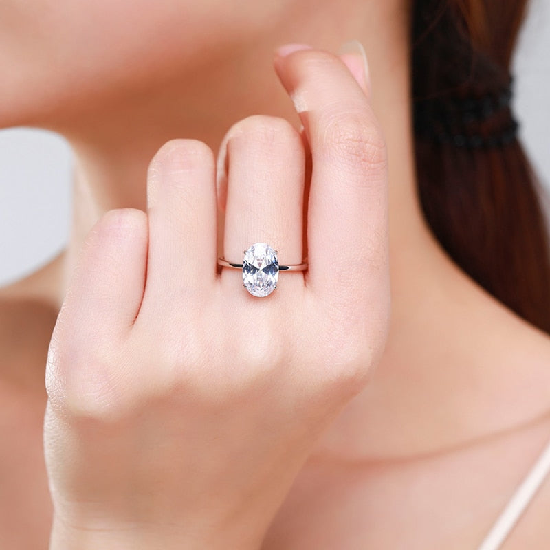 Ailmay 3CT 925 Sterling Silver Oval Clear Zirconia Ring
