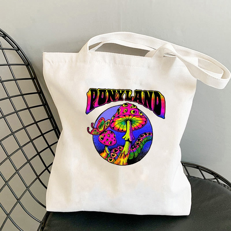 Mushroom Shoulder Bag Canvas Bag Harajuku Shopper Bag Fashion Casual Summer Shoulder Bags Tote Shopper Bag Border Collie