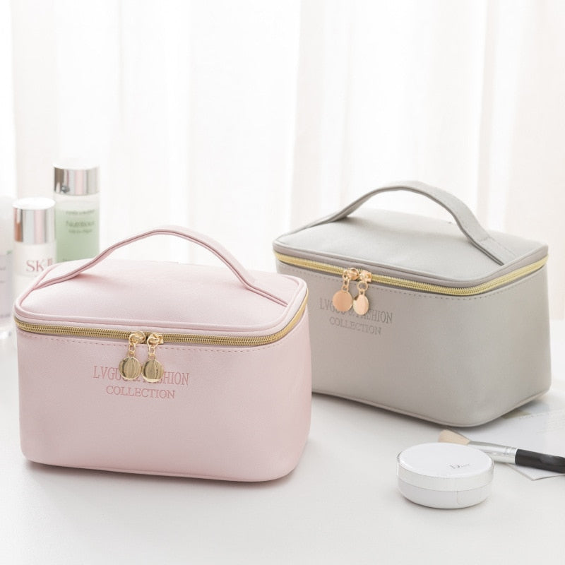 PURDORED 1 Pc Large Cosmetic Bag PU Leather Waterproof