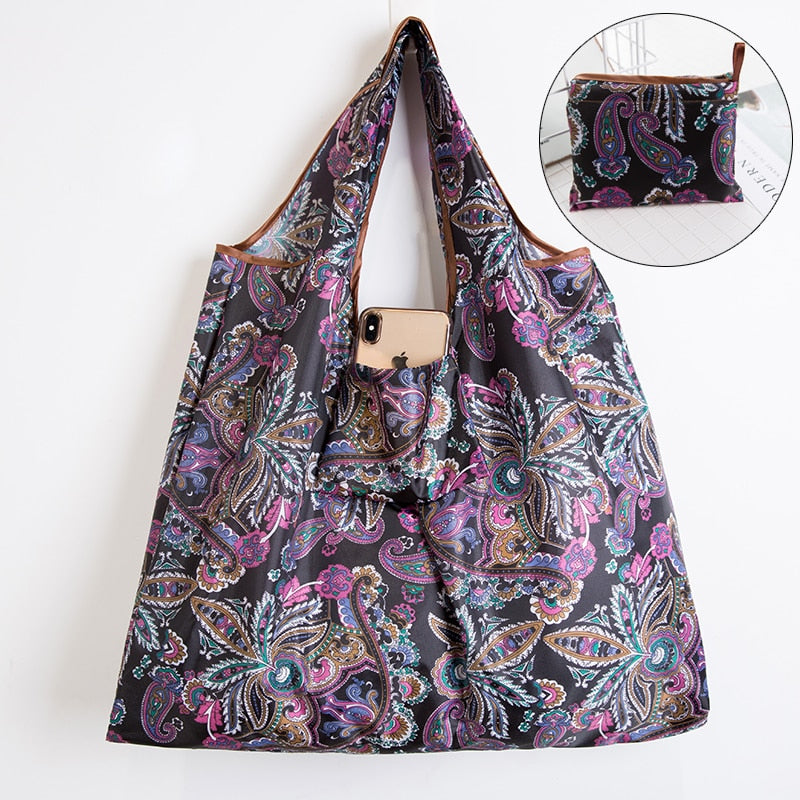Big Size Thick Nylon Large Tote ECO Reusable Polyester Portable Shoulder Women's Handbags Folding Pouch Shopping Bag Foldable