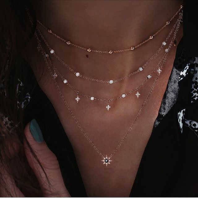 New Fashion Gold Crystal Stars Pendant Necklace