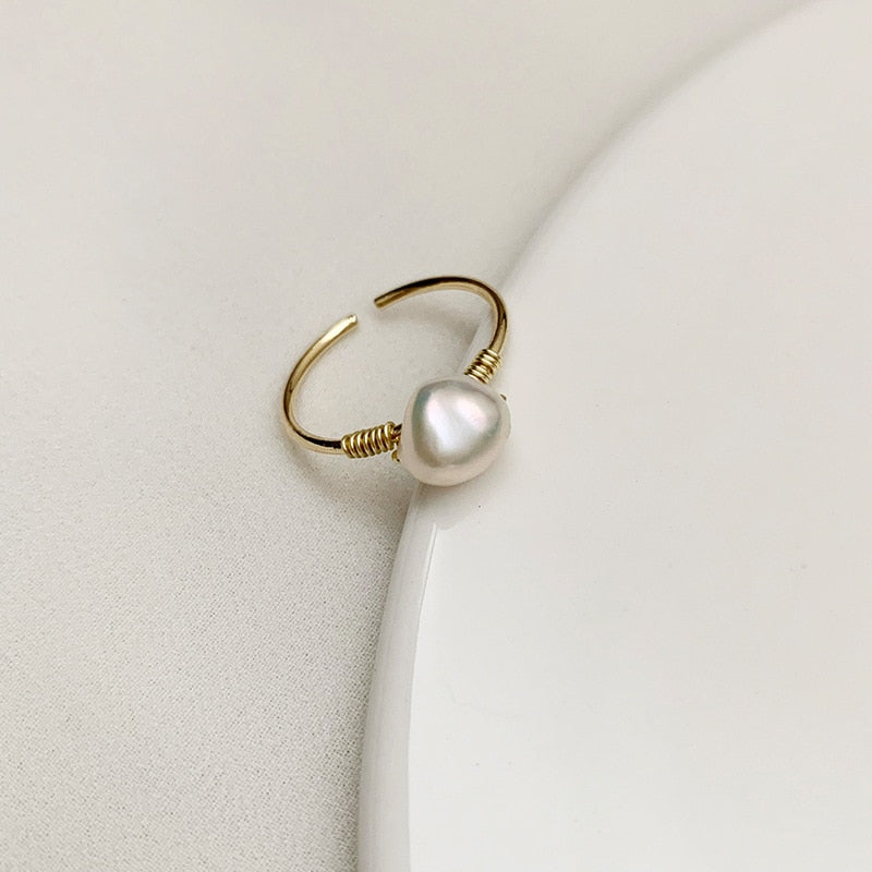 Fashion Big Geometric Pearl Paved Adjustable Ring - Jeglowstore