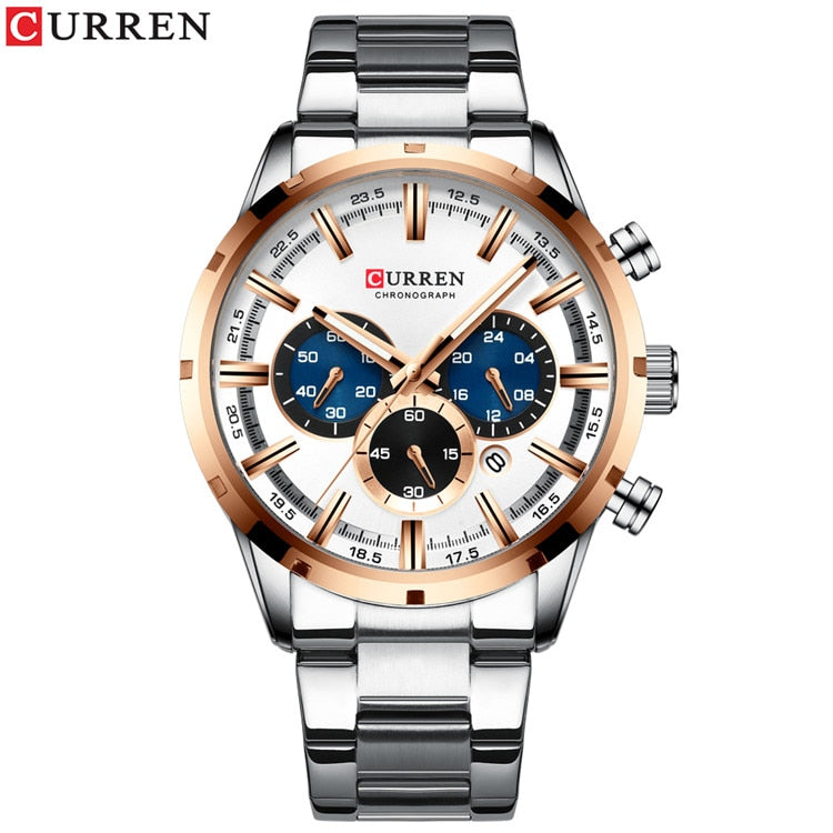 Blue Dial Stainless Steel Band Date Mens Watch
