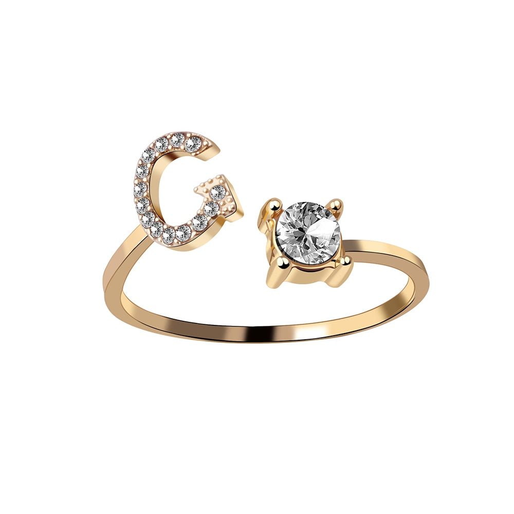 Fashion 26 Initial Letter Silver Color Ring