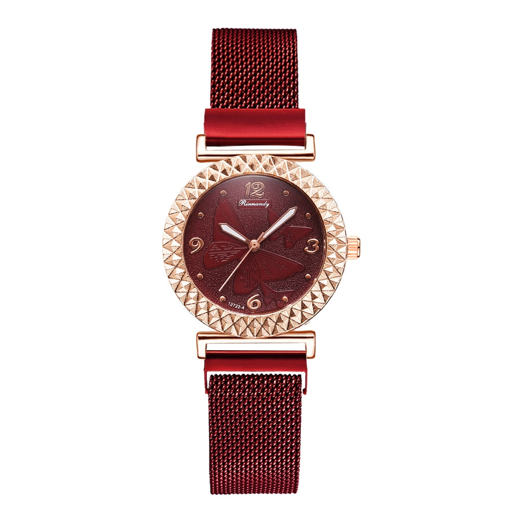 5PCS Women Set Luxury Rose Gold Dress Quartz Watch Bracelet