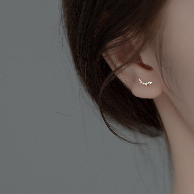 925 Sterling Silver Simple Pave Zircon Mini Small Stud Earrings