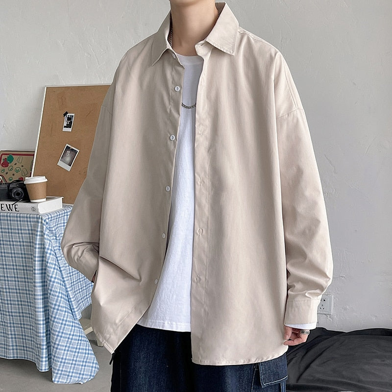 LAPPSTER Men Korean Fashion White Long Sleeve Shirts