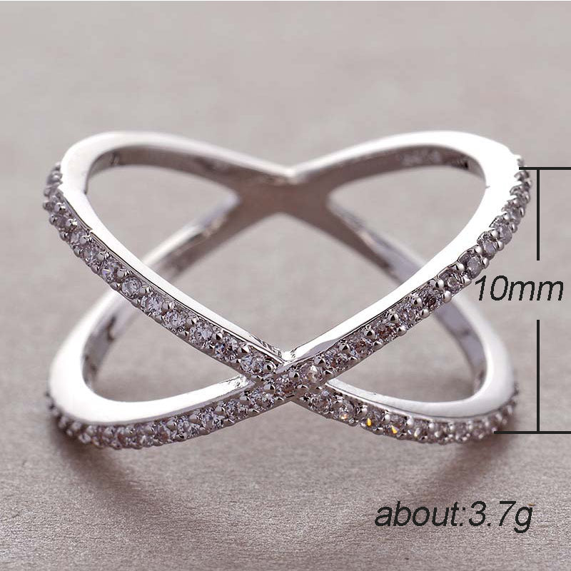 Huitan Luxury Cross X Shape Full Paved CZ Stone Silver Ring