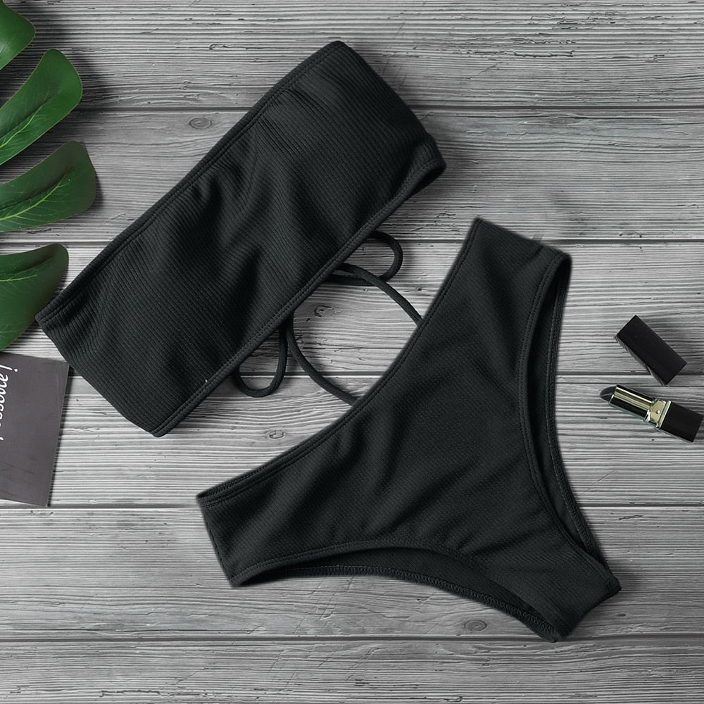 High Waist Strapless  Padded Bikini
