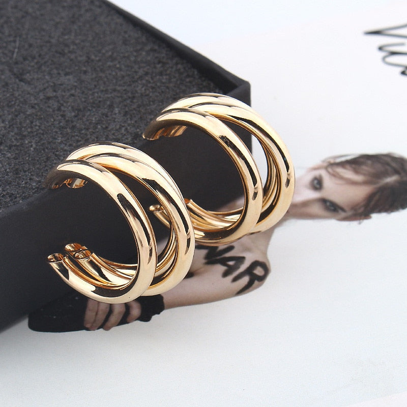 Korean Geometry Metal Earrings For women