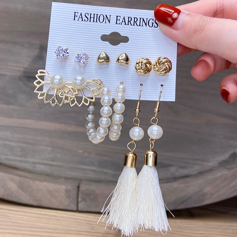 17KM Vintage Geometric Gold Plated Metal Earrings Set