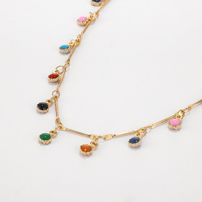 Tocona Bohemian Colorful Tassel Clavicle Chain Beaded Necklace
