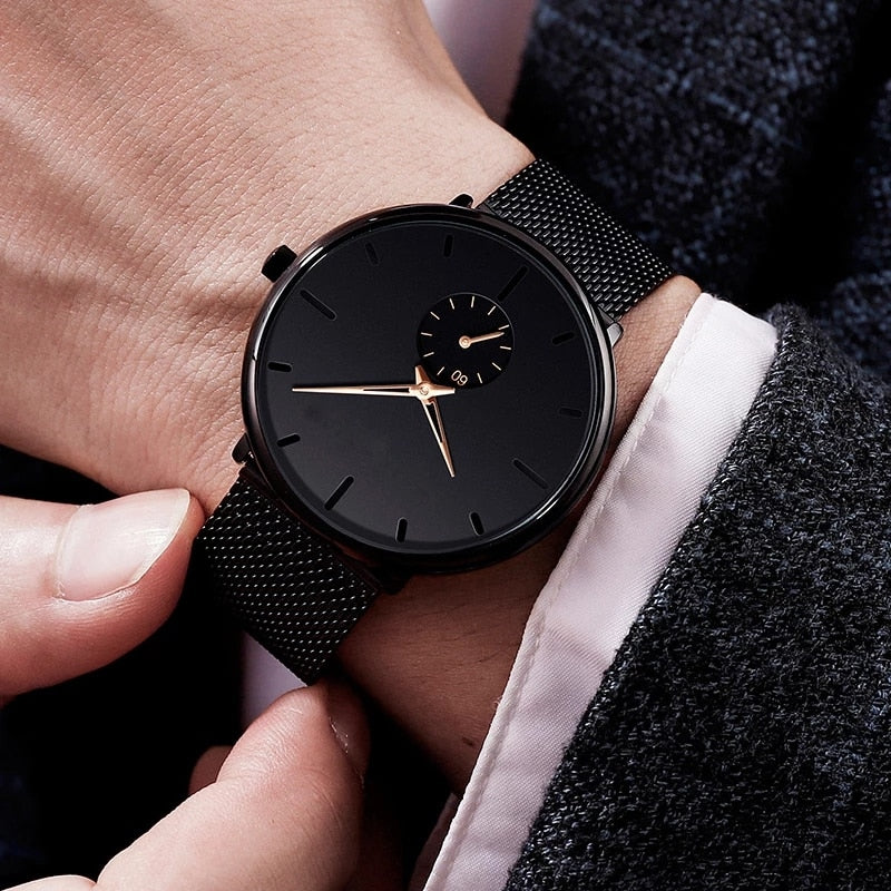 Ultra Thin Minimalist Quartz Stainless Stee Casual Leather Watch