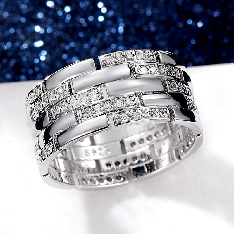 Huitan Luxury Silver Color Shiny CZ Ring