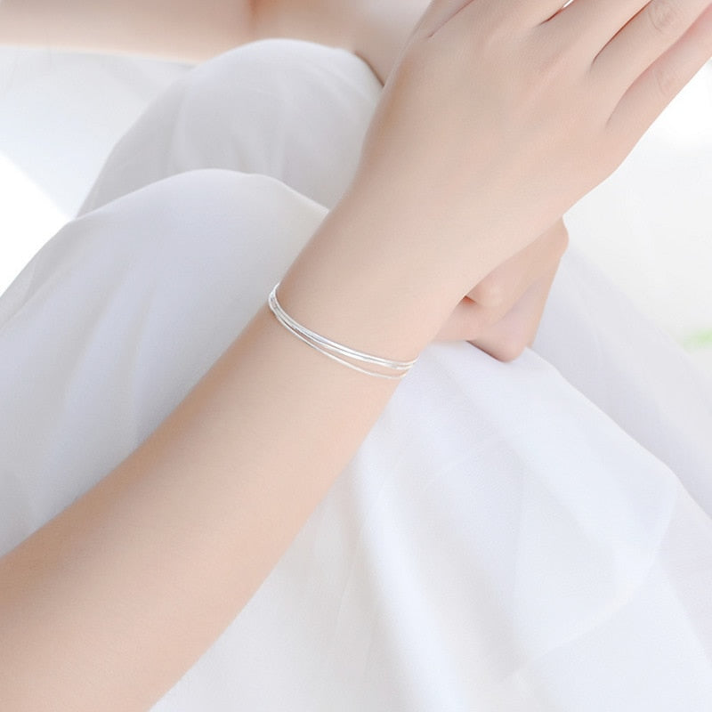 Simple layer Bracelets For Women Silver