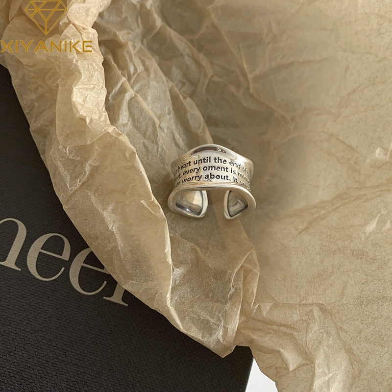 XIYANIKE Silver Color  Wavy Pattern Letters Simple Open Ring