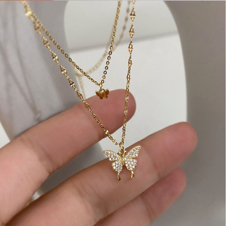 Women Silver Color Butterfly Short Gift Necklace