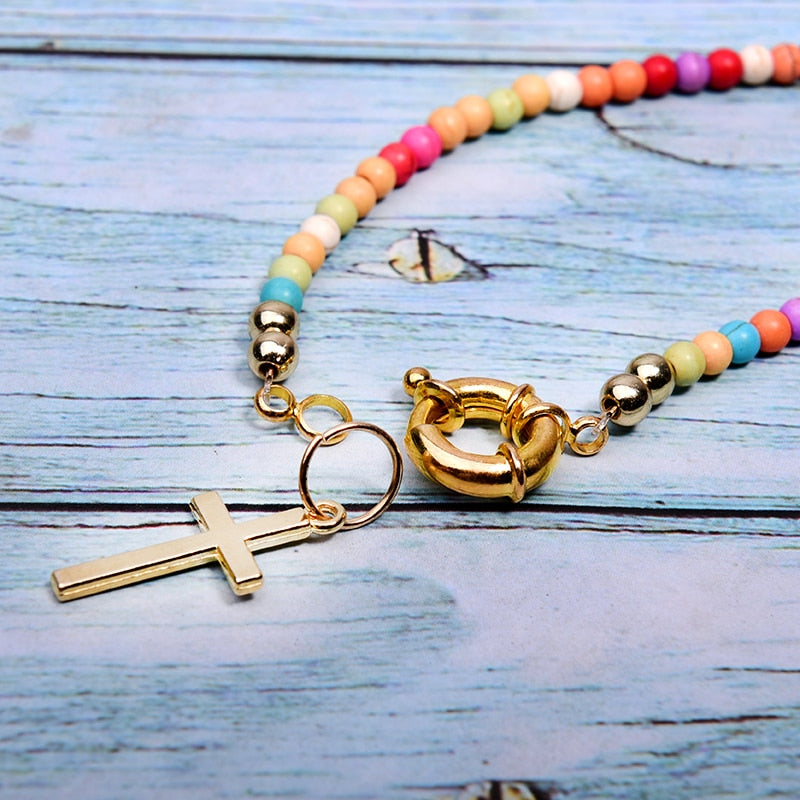 MOON GIRL 85cm Long Double Layer Cross Pendant Necklace