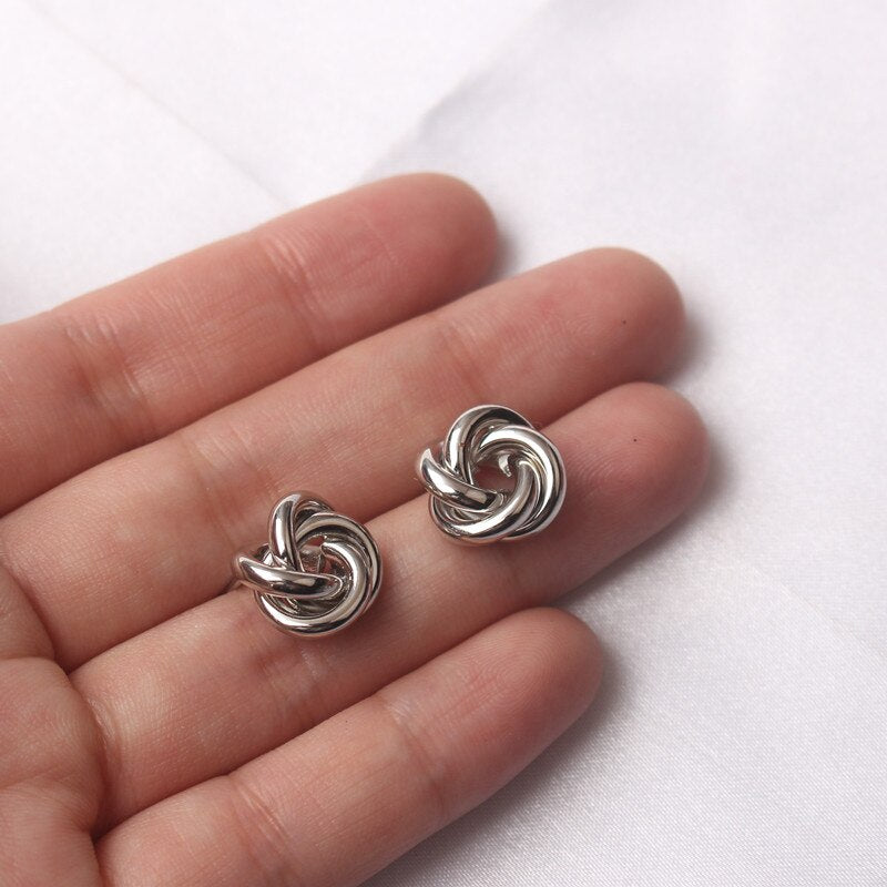 Tiny Metal Gold Color Twist Round Earrings