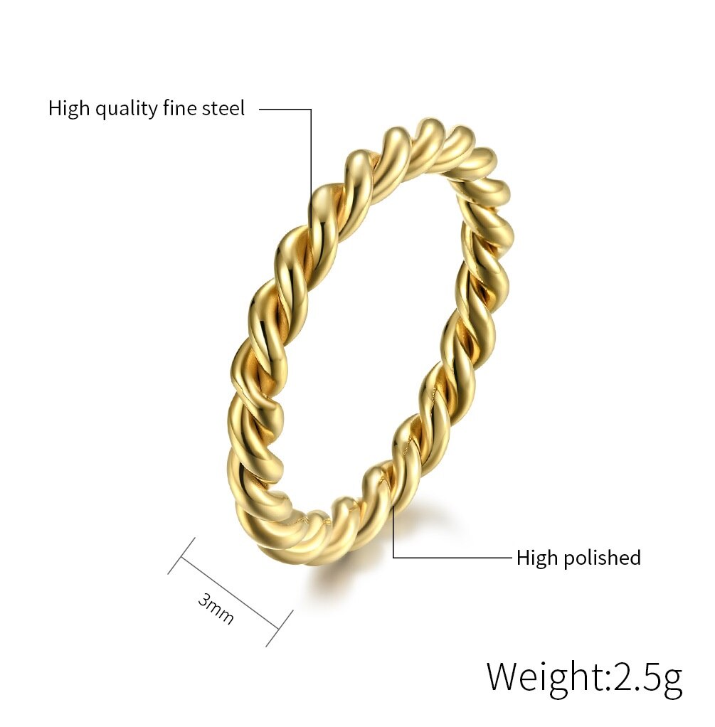 3mm thick Black Small Rose Gold Color Stainless Steel Twisted Ring