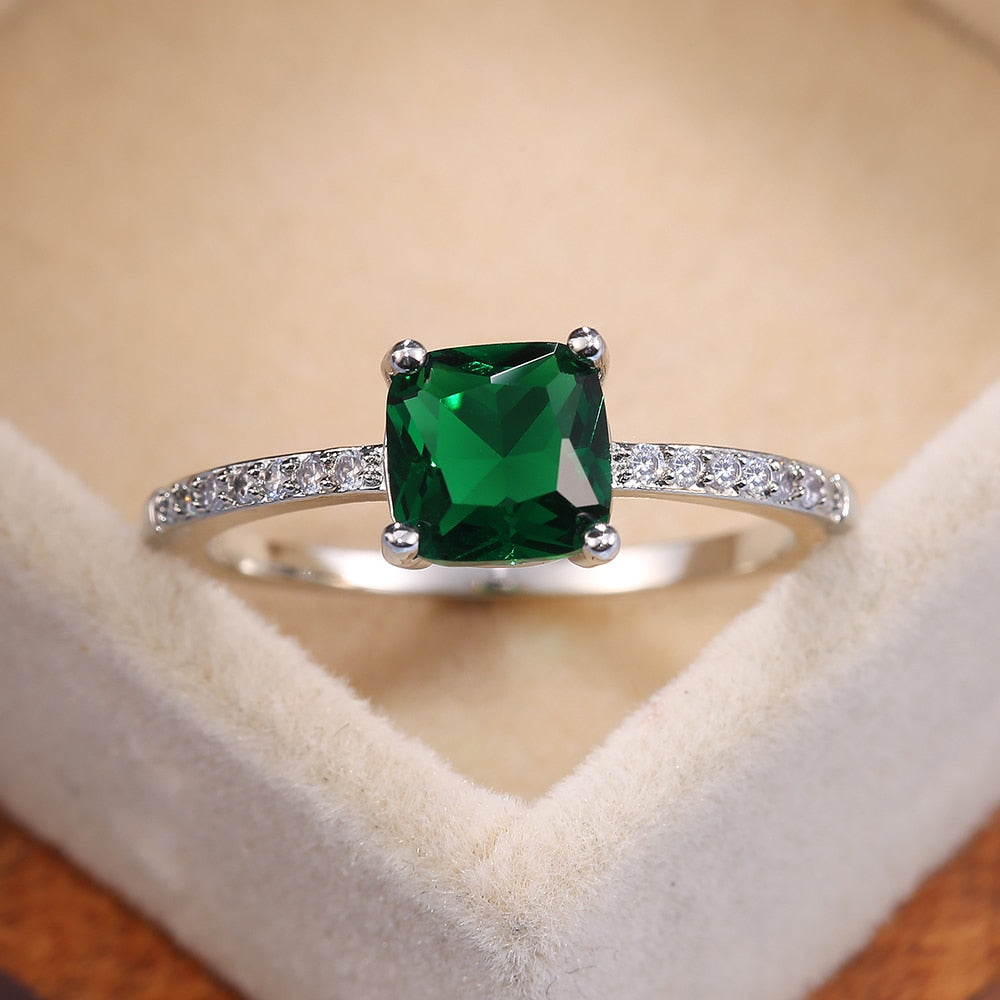 Huitan Square Blue Series Stone Women Rings