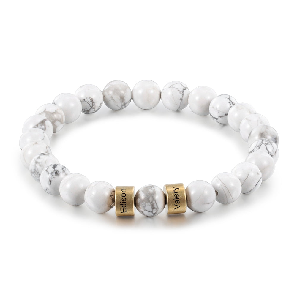 Personalized Name Stone Bead Engraving Bracelet