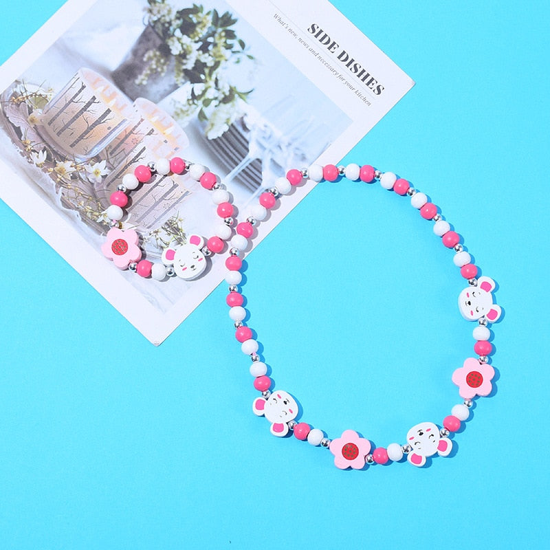 2pcs/Set Fashion Natural Wood Beads Necklace Bracelet