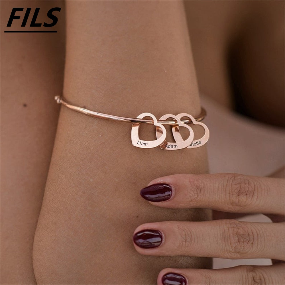 Custom Engraving Name Heart Charms Bracelets