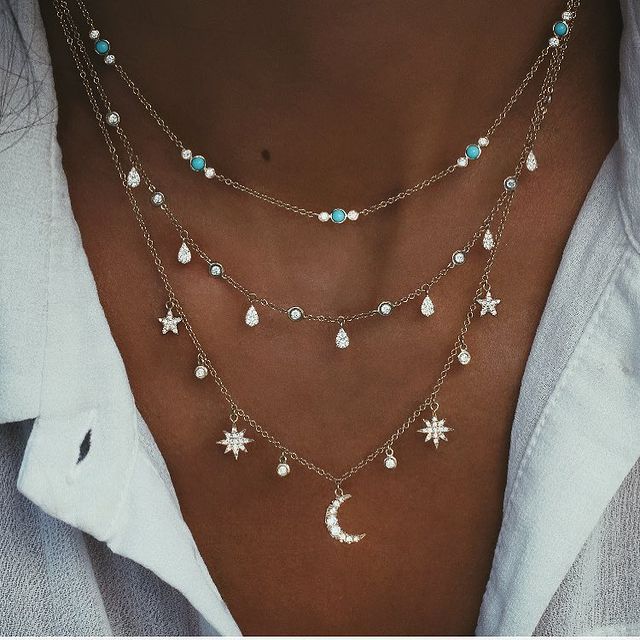 New Fashion Gold Crystal Stars Pendant Necklace