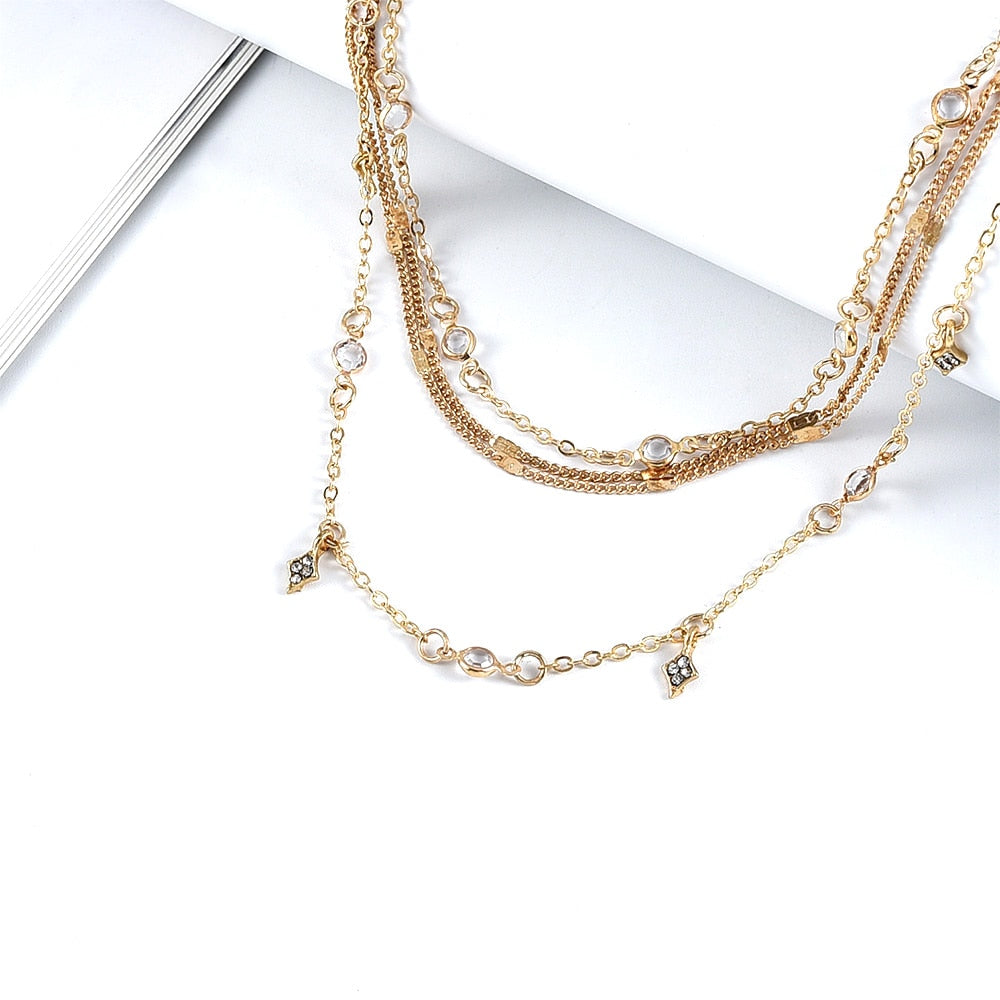 New Fashion Gold Crystal Stars Pendant Necklace