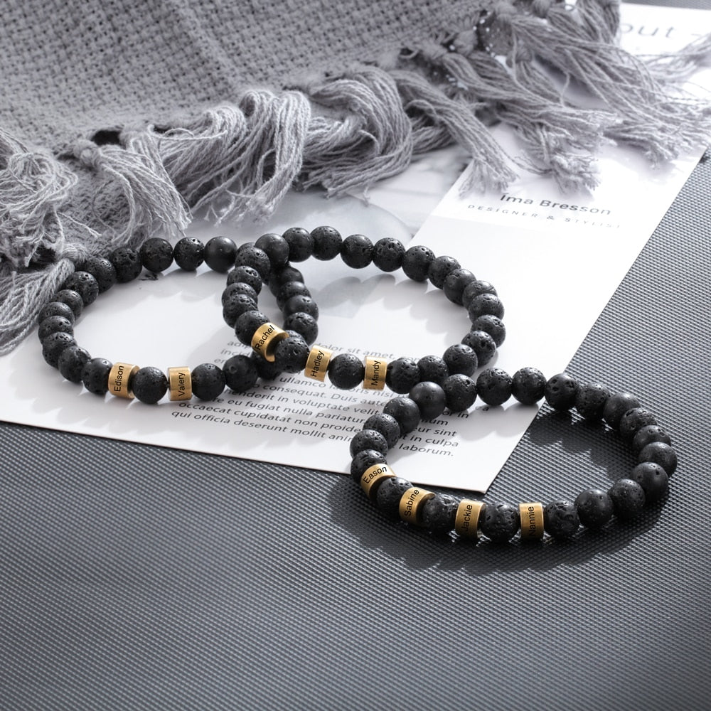 Personalized Name Stone Bead Engraving Bracelet