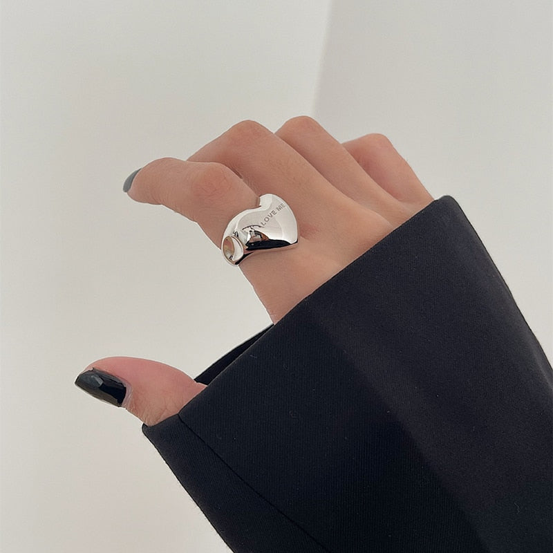 XIYANIKE Silver Color  Alphabet Three-dimensional Love Heart Smooth Ring